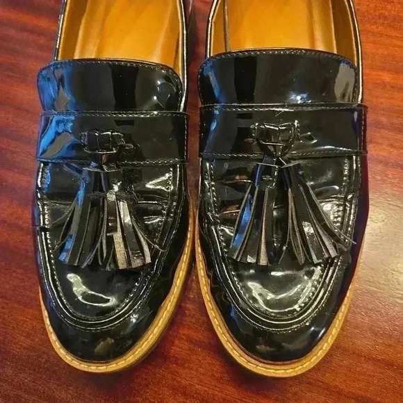 Franco Sarto Carolyn Tassel Loafer Womens Black Patent Leather Size 9 - Picture 3 of 10